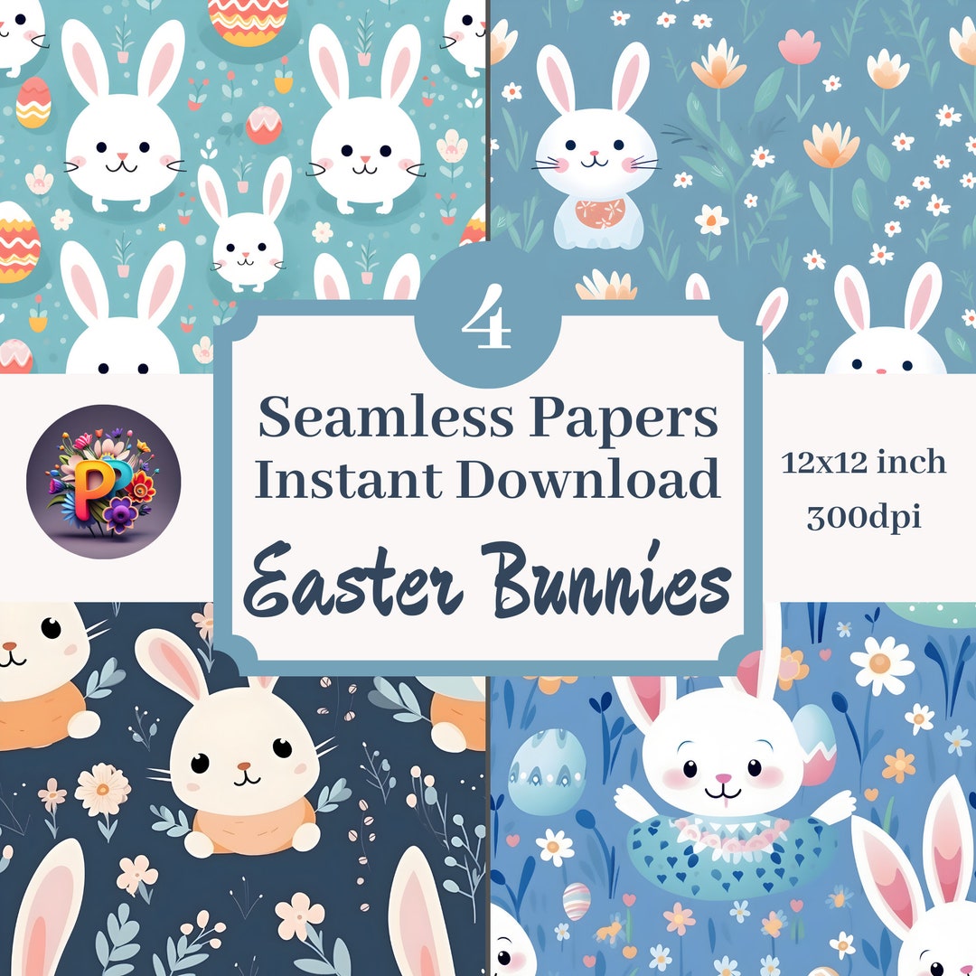 Easter Bunnies Printable Background Scrapbook Papers, 12x12 Seamless ...