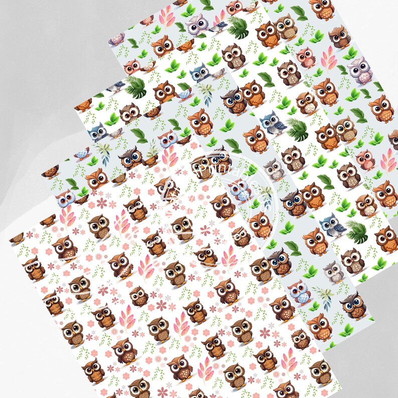 Cute Owls 8.5x11 Digital Paper, Printable Background Scrapbook Papers ...