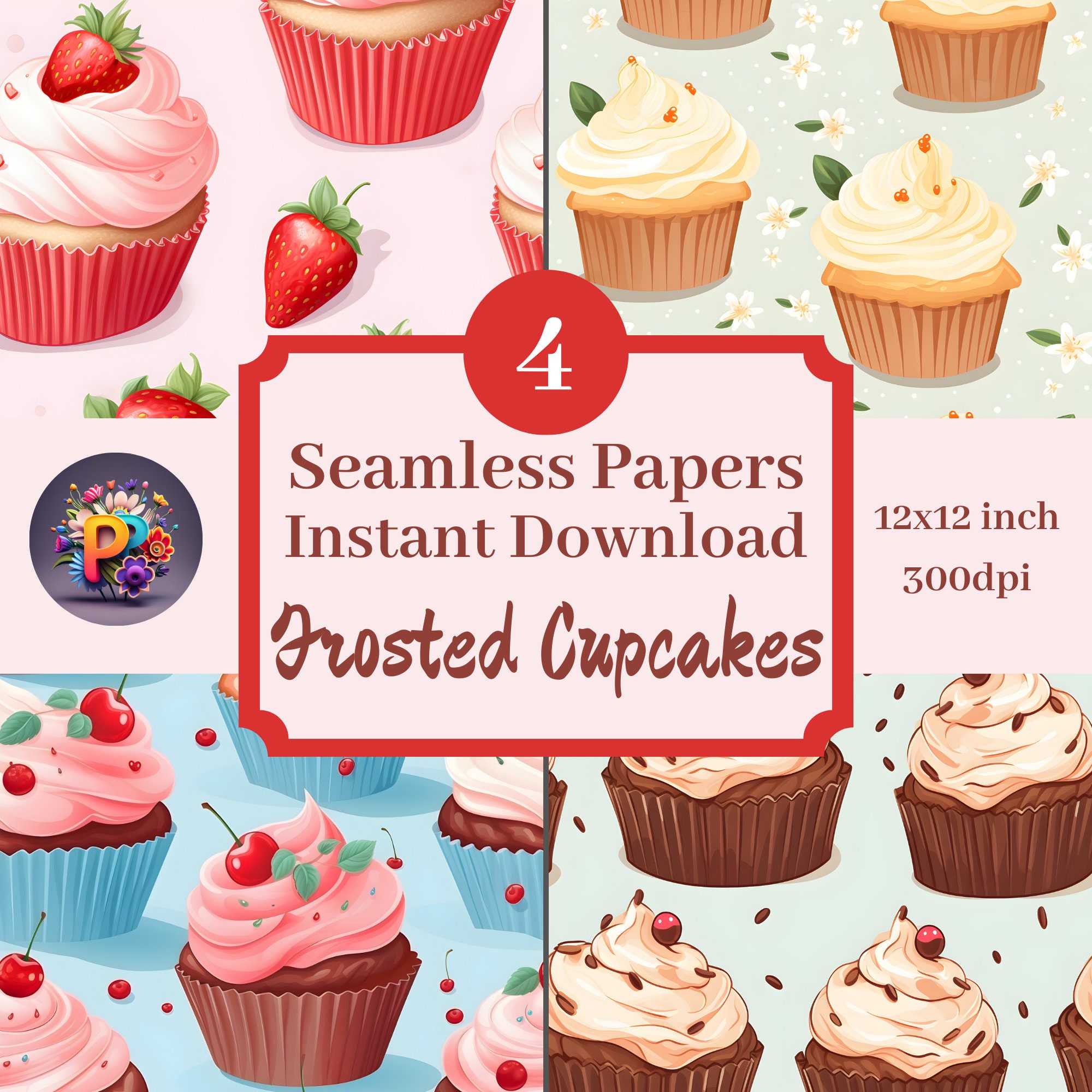 Frosted Cupcakes Printable Background Scrapbook Papers, 12x12 Seamless ...