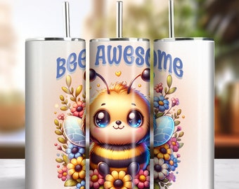 Bee Awesome 20oz Skinny Tumbler Sublimation Artwork Digital Download PNG 300dpi Cute Bumblebee Bug Insect Lover Tumbler DIY Wrap #1