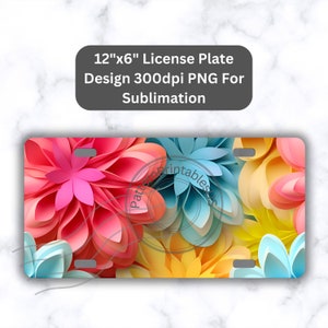 3D Flowers License Plate Sublimation Design Instant Download PNG 300dpi DIY Front Car Plates Rainbow Flower Digital Graphic - Plate3