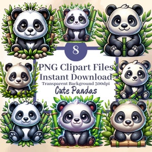 Cute Pandas Clipart Bundle Set of 8 Clipart Files Bear Bamboo Cartoon Animal Illustrations Adorable Kawaii Chinese Panda Scrapbook Images