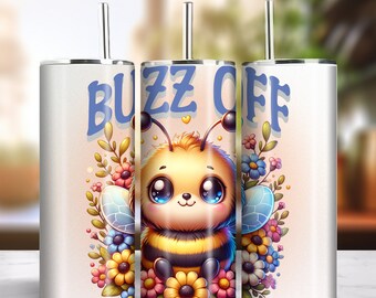 Buzz Off 20oz Skinny Tumbler Sublimation Artwork Digital Download PNG 300dpi Cute Bumblebee Bug Insect Lover Tumbler DIY Wrap #2