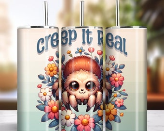Creep It Real 20oz Skinny Tumbler Sublimation Artwork Digital Download PNG 300dpi Cute Spider Bug Insect Lover Tumbler DIY Wrap #5