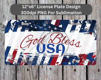 God Bless USA License Plate Sublimation Design Instant Download PNG 300dpi DIY Front Car Plates Patriot American Flag Digital Graphic #3