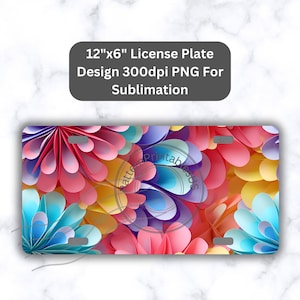 3D Flowers License Plate Sublimation Design Instant Download PNG 300dpi DIY Front Car Plates Rainbow Flower Digital Graphic - Plate4