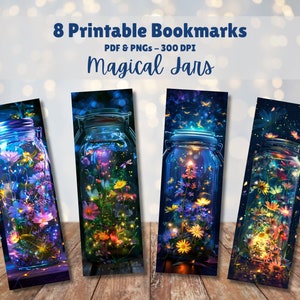 Magical Jars Printable Bookmarks Set of 8 Digital Download 11x8.5 PDF and Separate PNGs Great For Sublimation Designs Book Lover Gift