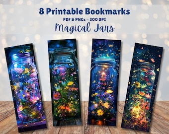 Magical Jars Printable Bookmarks Set of 8 Digital Download 11x8.5 PDF and Separate PNGs Great For Sublimation Designs Book Lover Gift