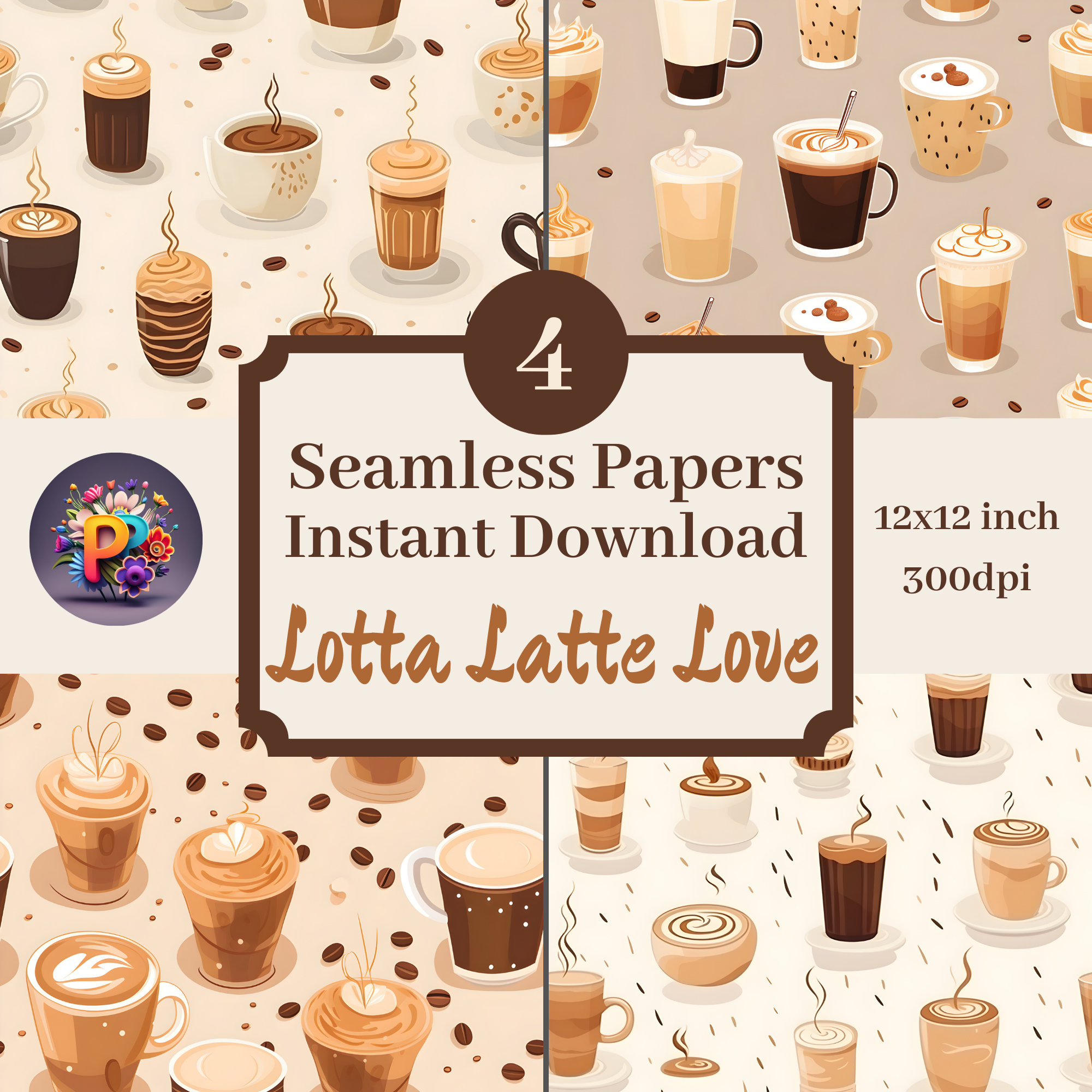 Lotta Latte Love Printable Background Scrapbook Papers, 12x12 Seamless ...