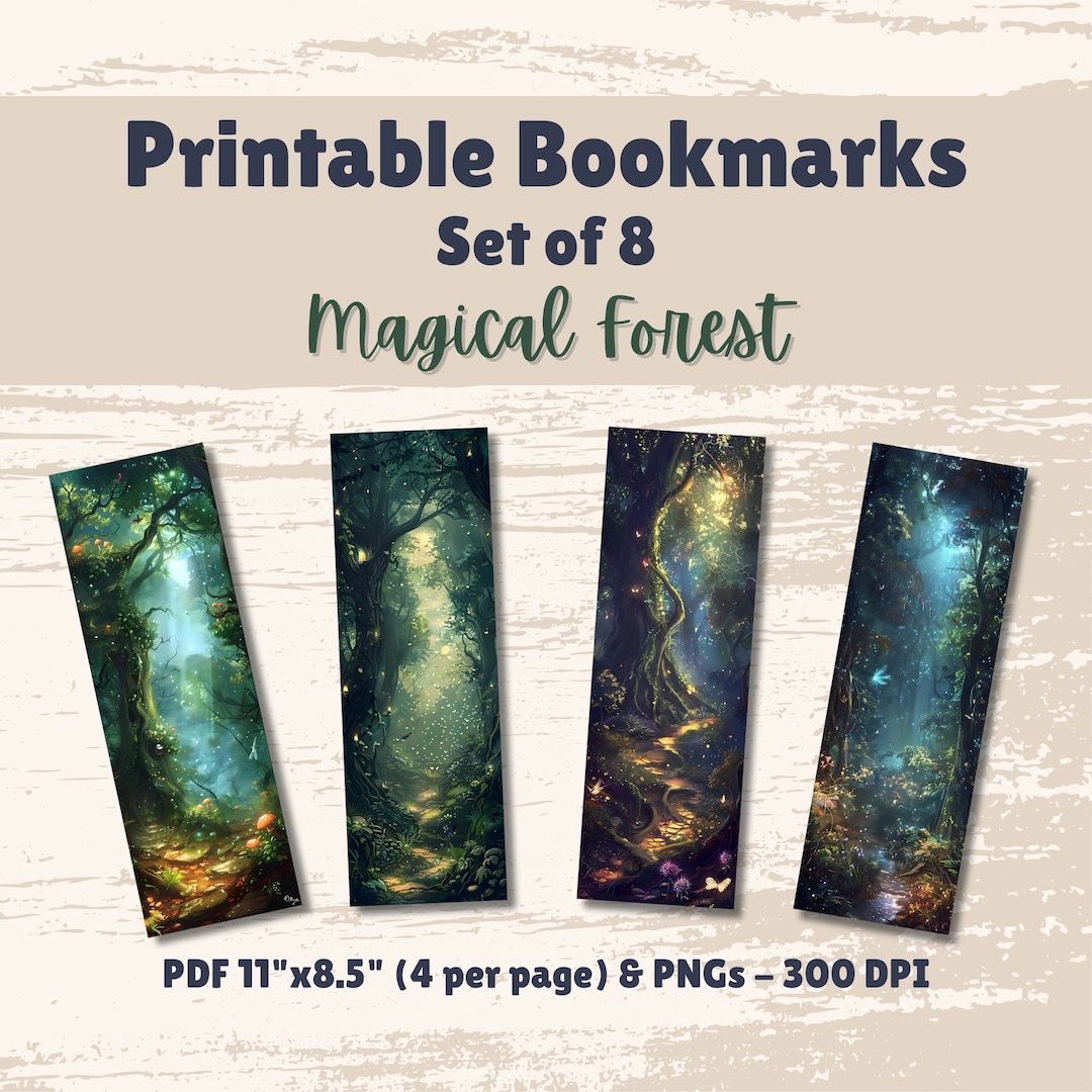 Printable Bookmarks Set of 8 Digital Download 11x8.5 PDF and Separate ...
