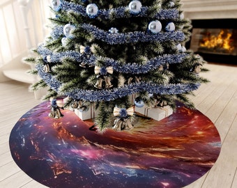 Galaxy Round Tree Skirt, kleurrijke kerstboomrok. Vakantie decor