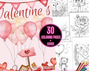 Valentinstag Malbuch, süße Valentinstag Malseiten für Mädchen, Herzen und Blumen Malbuch, Valentinstag Malseiten