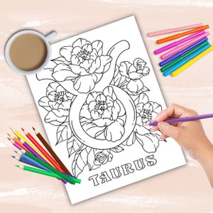 Zodiac Signs coloring book, astrology coloring pages, zodiac charts coloring sheets, instant digital download PDF printable coloring sheets