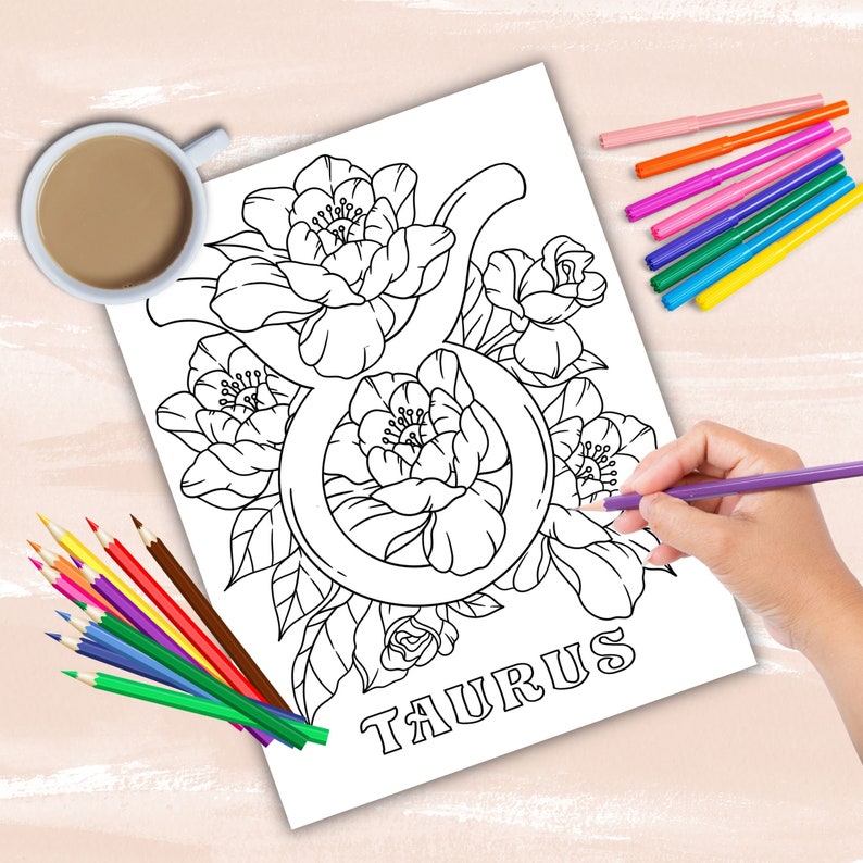 Zodiac Signs coloring book, astrology coloring pages, zodiac charts coloring sheets, instant digital download PDF printable coloring sheets