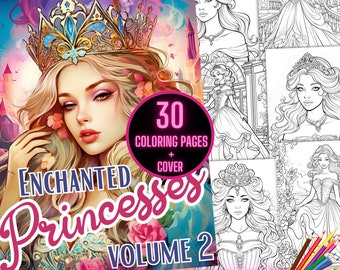 Coloriages de princesses enchantées, livre de coloriage de contes de fées fantastiques, livre de coloriage de princesses pour filles, feuilles à colorier enchantées en niveaux de gris