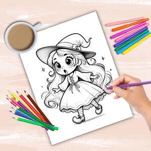 Cute Witch Coloring Book, Halloween Coloring Pages for Kids, Printable ...