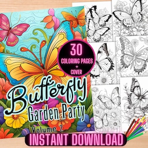 Butterfly Garden Party Coloring Book, Insect Coloring Pages, Floral Butterfly Coloring Book, Butterflies and Botanicals Coloring Pages