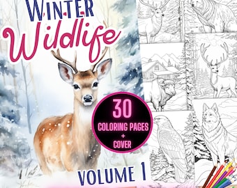 Winter Wildlife Coloring Book, Winter Animal Coloring Pages, Snowy Animals Coloring, Animal Nature Coloring Pages, Landscape Coloring Sheets