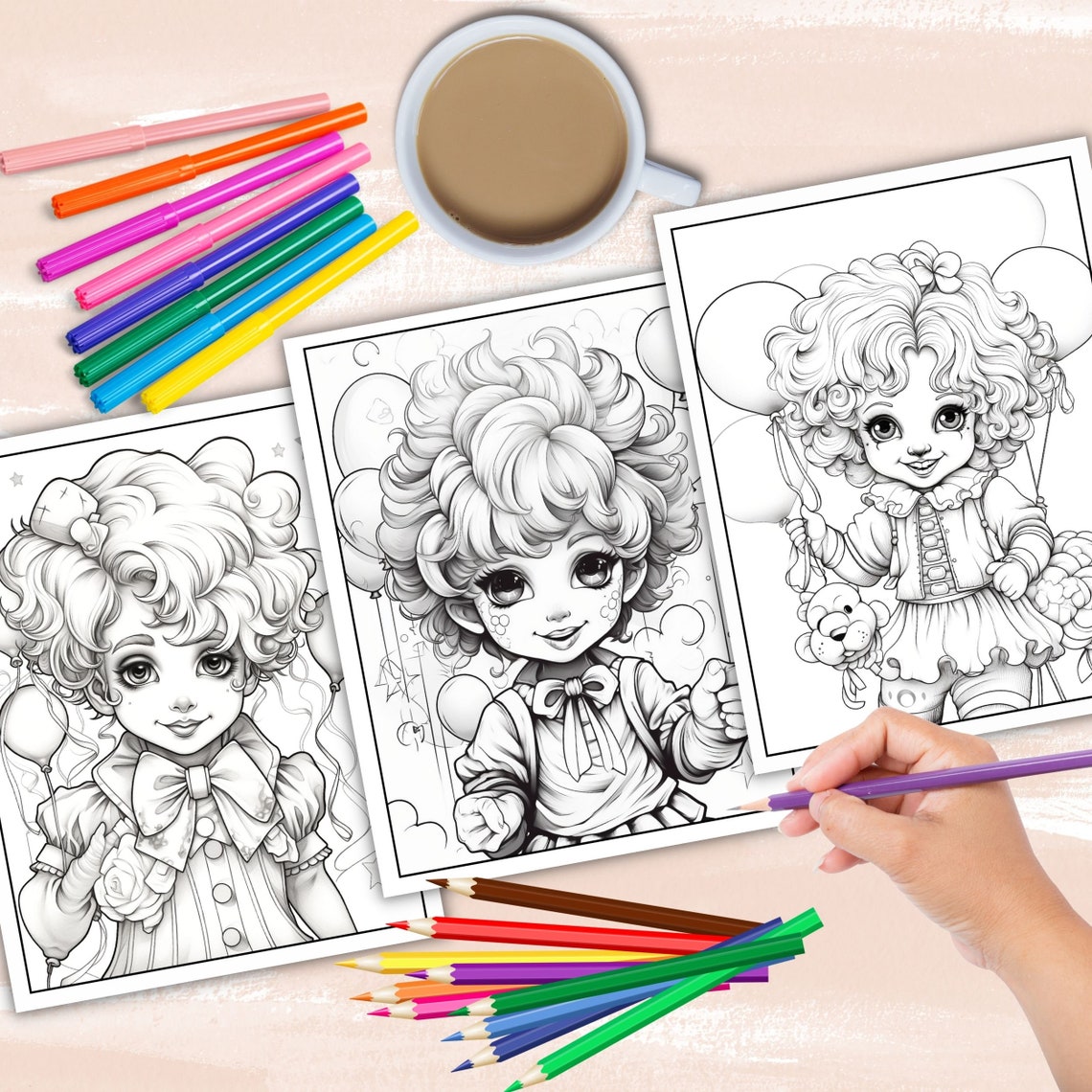 Cute Little Clowns Coloring Pages, Clown Kids Coloring Book, Cute Clown ...