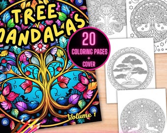 Tree Mandalas Coloring Book, Tree Coloring Pages, Botanical Coloring Book, Tree Pattern Coloring Sheet, Zentangle Tree of Life Coloring Book