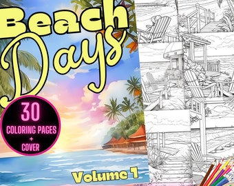 Beach Days Coloring Book, Relaxing Beach Scenery Coloring Pages, Ocean Views Coloring Book, Calming Beach Landscapes Coloring Sheets