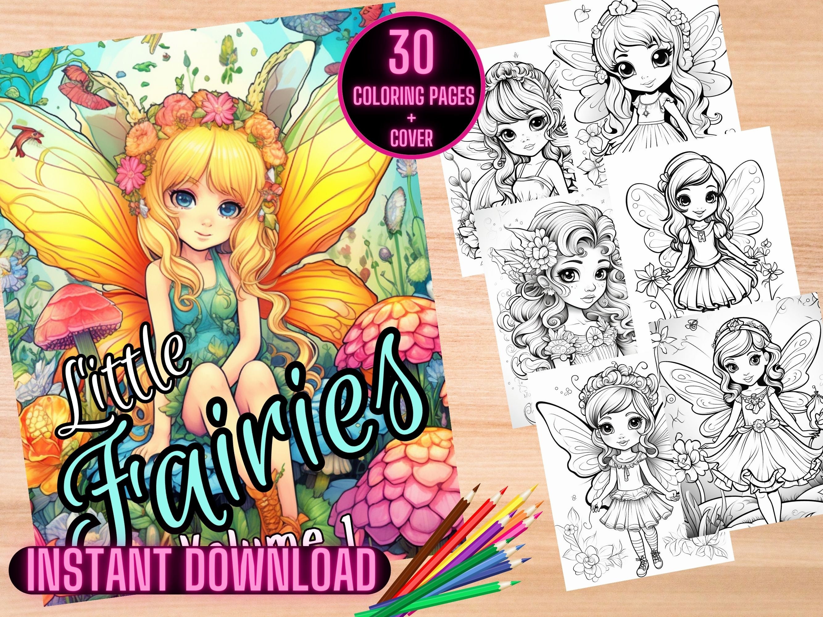Little Fairies Coloring Pages Fairy Fantasy Coloring Book - Etsy