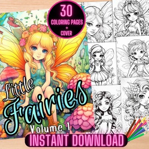 Little Fairies Coloring Pages, Fairy Fantasy Coloring Book, Grayscale Fairy Coloring Book, Cute Fairies Grayscale Coloring Images