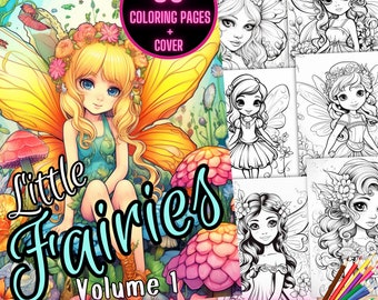 Little Fairies Coloring Pages, Fairy Fantasy Coloring Book, Grayscale Fairy Coloring Book, Cute Fairies Grayscale Coloring Images