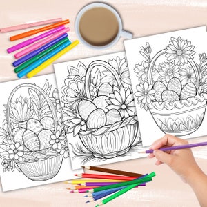 Easter Egg Baskets Coloring Pages, Easter Flowers Coloring Pages ...