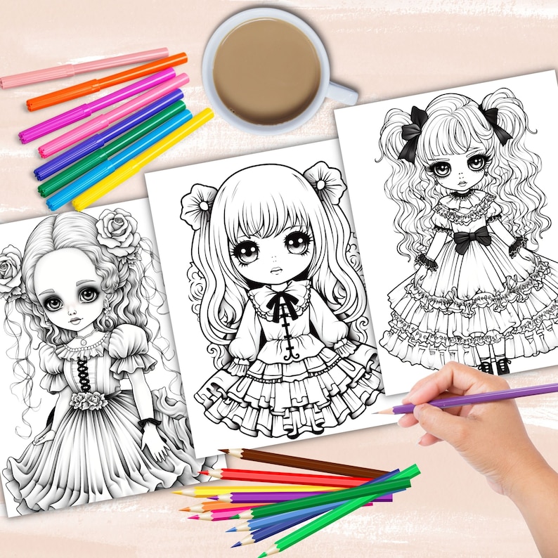 Gothic Dolls Coloring Book, Gothic Anime Girl Coloring Pages, Goth Girl ...