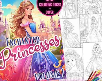 Coloriages de princesses enchantées, livre de coloriage de contes de fées fantastiques, livre de coloriage de princesses pour filles, feuilles à colorier enchantées en niveaux de gris