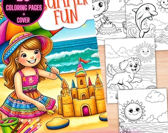 May include: A colouring book with 20 pages and a cover featuring a girl building a sandcastle on a beach. The title of the book is "Summer Fun".