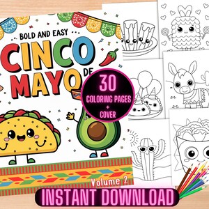 Cinco de Mayo Coloring Book, Bold & Easy Spanish Holiday Coloring Sheets for Kids, Large Print Mexican Fiesta Toddler Coloring Pages
