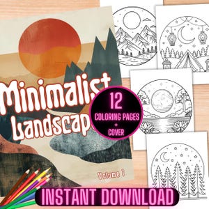 Minimalist Landscapes Coloring Book, Bold Easy Boho Coloring Pages, Large Print Minimalist Coloring Sheets, Simple Boho Landscapes Coloring