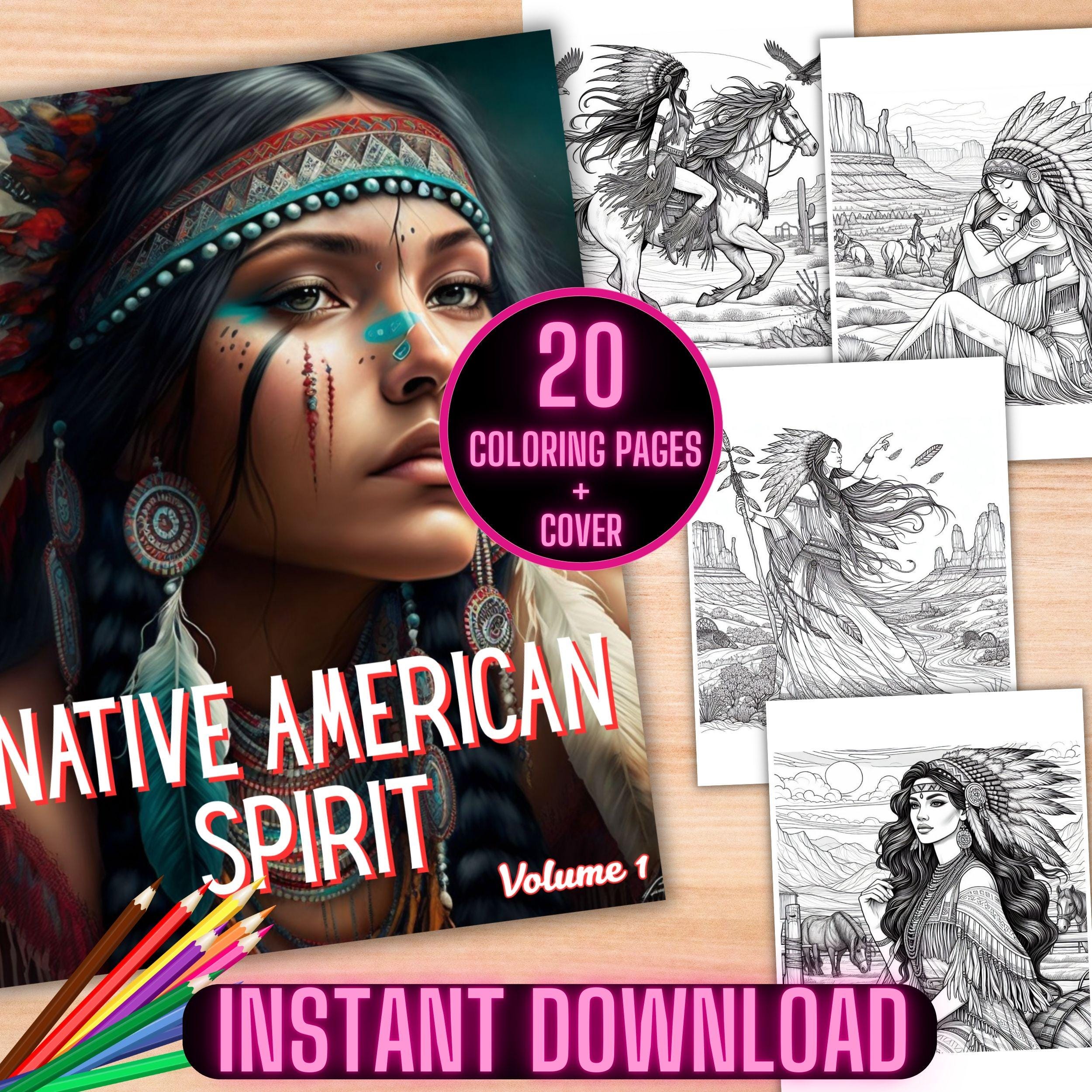 ネイティブアメリカンのぬり絵、アメリカインディアンのぬり絵、ネイティブアメリカンのスピリットのぬり絵、美しい部族の女性のぬり絵 - Etsy 日本, image size:2500x2500