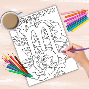 Zodiac Signs coloring book, astrology coloring pages, zodiac charts coloring sheets, instant digital download PDF printable coloring sheets