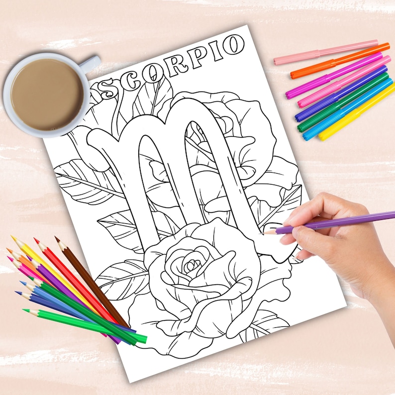 Zodiac Signs coloring book, astrology coloring pages, zodiac charts coloring sheets, instant digital download PDF printable coloring sheets