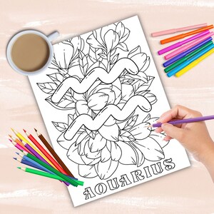 Zodiac Signs coloring book, astrology coloring pages, zodiac charts coloring sheets, instant digital download PDF printable coloring sheets