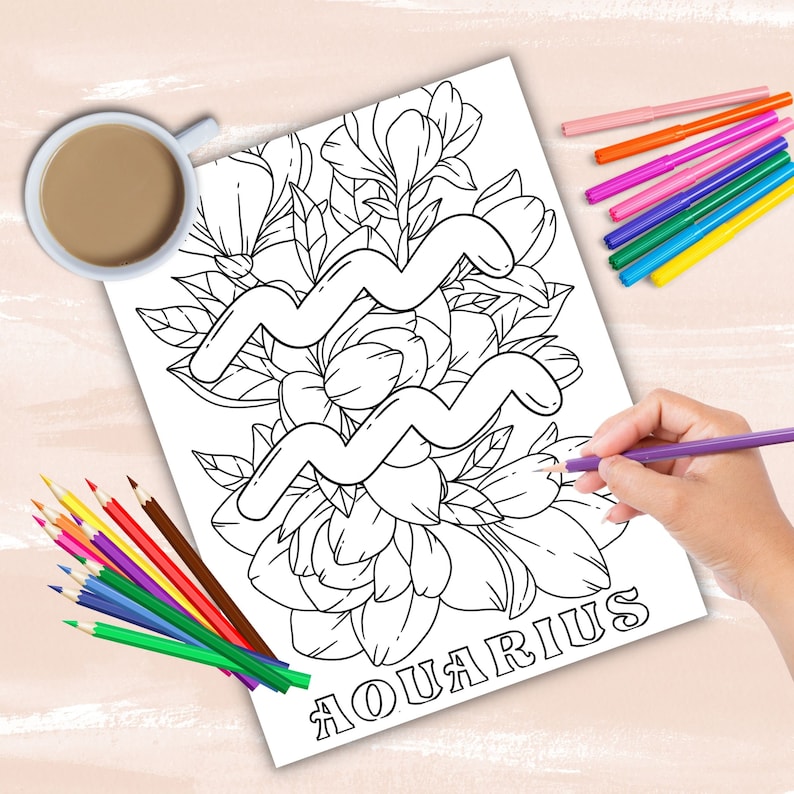 Zodiac Signs coloring book, astrology coloring pages, zodiac charts coloring sheets, instant digital download PDF printable coloring sheets