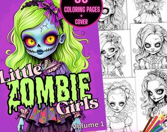 Zombies Coloring Book, Zombie Girls Coloring Pages, Zombie Horror Adult Coloring Sheets, Grayscale Zombie Girl Halloween Coloring Pages