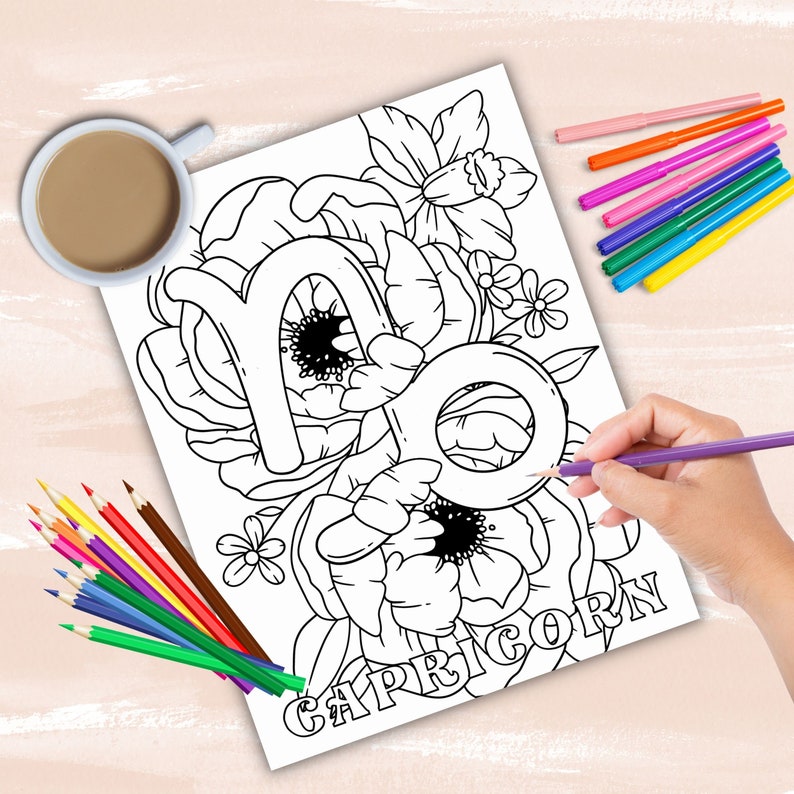 Zodiac Signs coloring book, astrology coloring pages, zodiac charts coloring sheets, instant digital download PDF printable coloring sheets