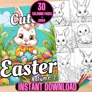 Cute Easter Coloring Book, Easter Bunny Coloring Pages, Cute Easter Animals Adult Coloring Pages, Printable Easter Coloring Sheets for Kids