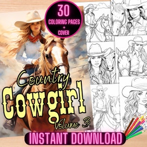 Country Cowgirls Coloring Book, Western Coloring Sheets, Horses Coloring Pages, Cows Coloring Pages, Rodeo Cowgirl Coloring Pages for Kids