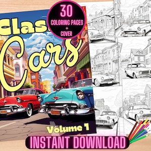Classic Cars Coloring Book, Vintage Cars Coloring Sheets, Old-Fashioned Cars Coloring Book, Vehicle Coloring Pages, Automobile Coloring