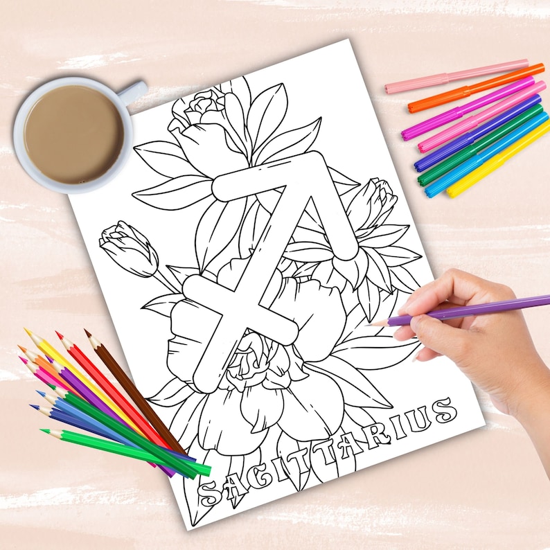 Zodiac Signs coloring book, astrology coloring pages, zodiac charts coloring sheets, instant digital download PDF printable coloring sheets