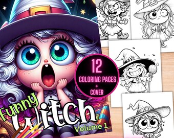 Funny Witch Coloring Book, Funny Halloween Coloring Pages for Kids, Printable Halloween Witch Coloring Book, Cute Halloween Coloring Sheets