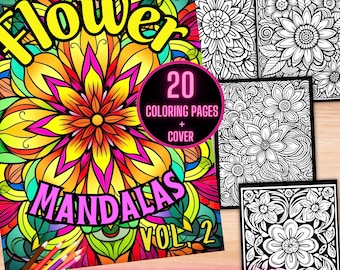 Flower Mandalas Coloring Book, Floral Coloring Pages, Printable Zentangle Flower Coloring Pages, Botanical Floral Pattern Coloring Sheets
