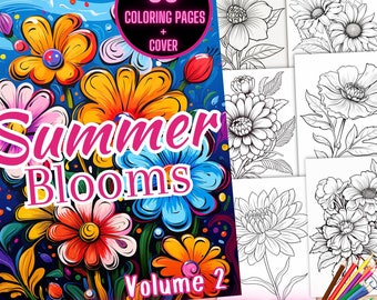 Easy Flower Coloring Sheets, Summer Blooms Coloring Book, Printable Floral Coloring Pages, Botanical Coloring Book, Adult Coloring Book