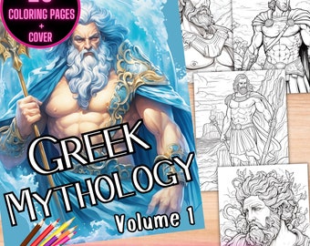 Páginas para colorear de la mitología griega, libro para colorear de dioses griegos, libro para colorear de mitología imprimible, hojas para colorear de dioses griegos y mitología para adultos
