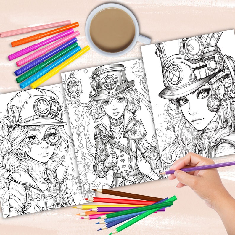Steampunk Gothic Coloring Book, Steampunk Fashion Coloring Pages ...